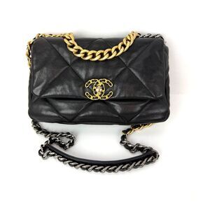Chanel 19 Large Lambskin Quilted Small Black Smooth Flap Bag